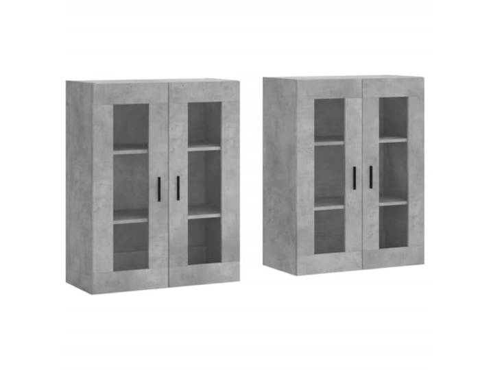 Roanoer Wandschrank 2er Set Betongrau 69,5x34x90 cm Hängeschrank Praktischer Wandhängeschrank mit Glastüren für Wohnzimmer und Flur, flexibel als Sideboard-Aufsatz nutzbar.