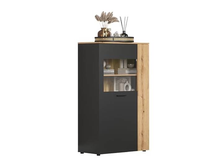 trendteam smart living - Esteban - Highboard - Anthrazit/Evoke Eiche - 5 Fächer - (BxHxT) 90 x 146 x 42 cm - Rillenoptik