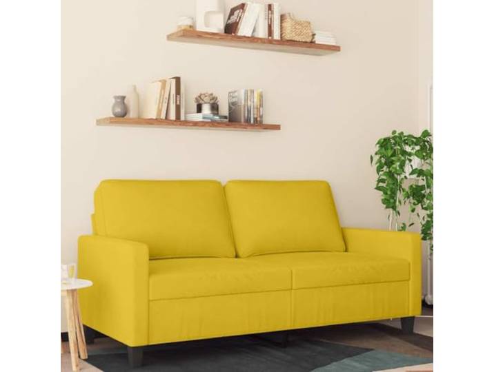 HEFZGDB 2-Sitzer Sofa Gelb 140 cm Samt Stoff Modernes Wohnzimmer Polstermöbel Bequem mit Metallgestell Robust und Stabil für Entspannung Fernsehen Lesen