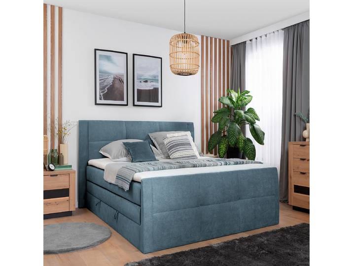 Boxspringbett Bekkour 140 x 200cm Webstoff Prisca Blau