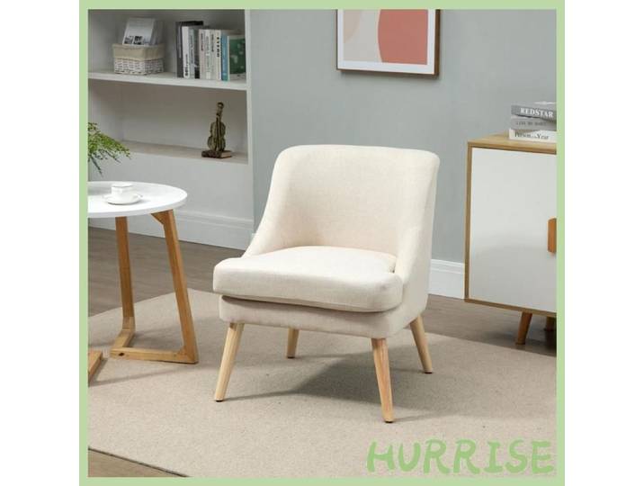 Cocosity Fauteuil Scandinave Fauteuil Salon Confortable Fauteuil Pour Chambre Pieds En Bois Massif Revêtement Tissu Lin Beige