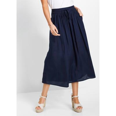Maxirock BONPRIX, Damen, Gr. 48, blau (dunkelblau), Web, Obermaterial: 100% Viskose, loose fit ca. Mitte Wade, Röcke Maxirock, aus Viskose, Maxilänge, lockere Passform, bedrucktes Design