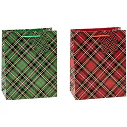 TSI Geschenktaschen Tartan rot & grün, 18,0 x 23,0 cm