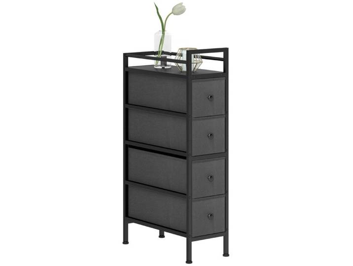 Commode Étroite en Tissu à 4 Tiroirs - Meuble de Rangement Gain de Place 20 cm de Large - Cadre en Acier Noir