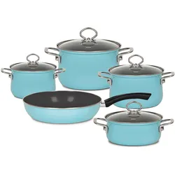 Riess Emailset 5-teilig, Pfannenset + Topfset, Blau, Transparent