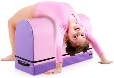 Costway Gymnastics Vaulting Box with Detachable Mat Carrying Handle for Kids-Purple