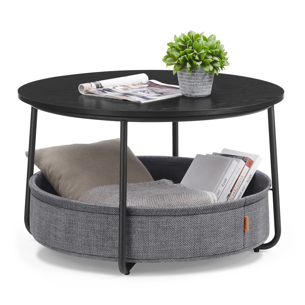 VASAGLE Couchtisch mit Korb aus Stoff tintenschwarz-schiefergrau B34LCT244B56