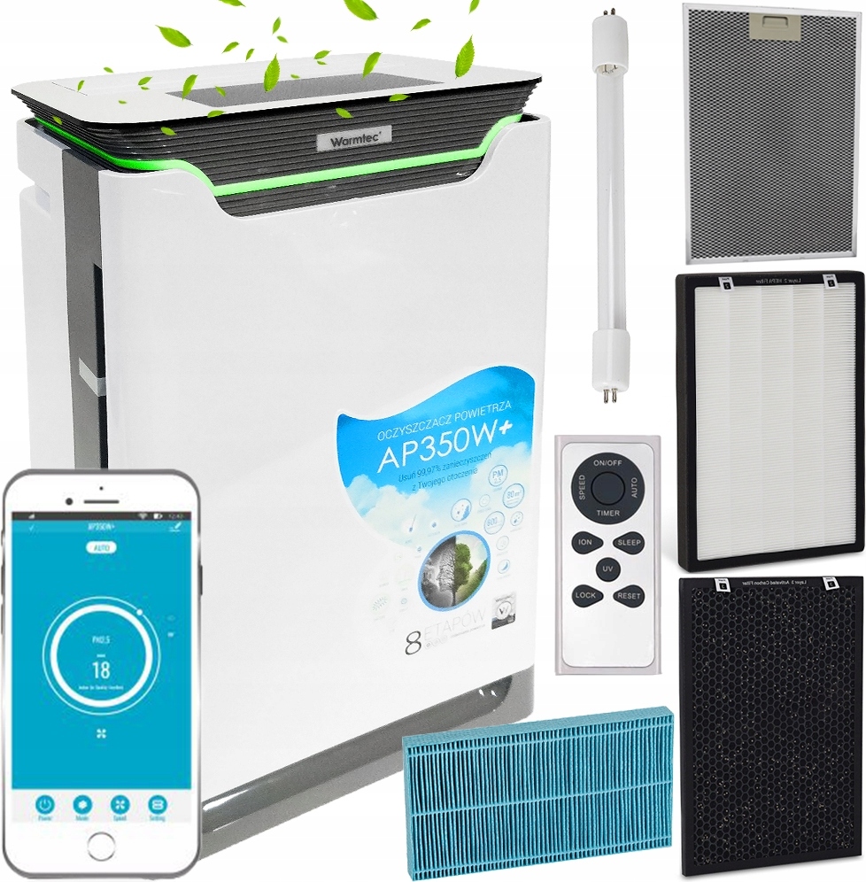 Luftreiniger 80M2 Hepa, Ionisator, Wifi, Leise-Warmtec Ap350w+ 10.8 kg