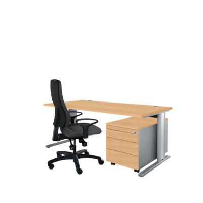 Schäfer Shop Pure Planova Basic Schreibtisch und Rollcontainer 1233, Buche-Dekor/weißalu