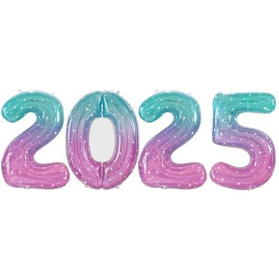 Folienballon Zahl 2025 Space pink blau Silvester XL