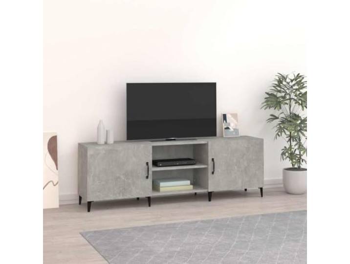 HEFZGDB TV-Schrank Betongrau 150x30x50 cm Holzwerkstoff mit Fächern und Ablage für Multimedia-Geräte, Robuster Medienschrank mit Stauraum und Wandhalterung