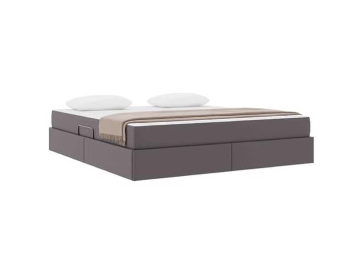 KTHLBRH Boxspringbett 160x200 grau Leder mit Matratze Hydraulisches Heben, Gestell aus Metall, enthält Wäsche, 280 kg Tragkraft