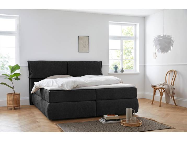 Boxspringbett, Struktur weich, Anthrazit, 208×225 cm, 7-Zonen-Tonnentaschenfederkern, Modern, andas
