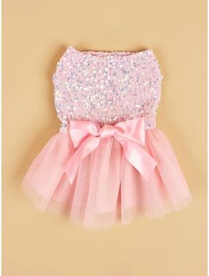 Inspire Essentials Princess Sequin Bow Pet Dress Tulle Puppy Costume For Dogs And Cats pink xs