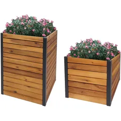 PROREGAL 2er-Set Pflanzkasten | Hochbeet Pflanzkübel Blumenkasten | Braun | Outdoor Akazie Holz FSC®-zertifiziert Aluminium