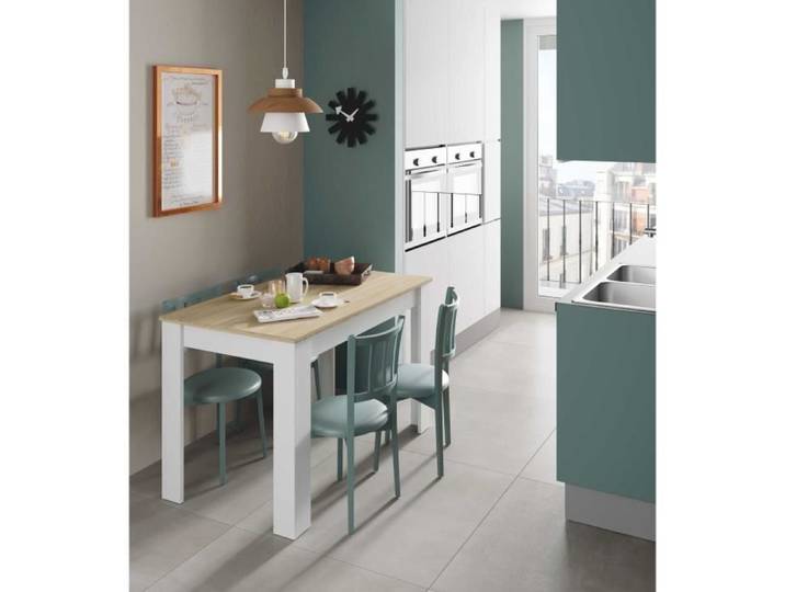 Table de salle à manger fixe - DMORA - Blanc et Chêne - 109 x 67 x 78 cm