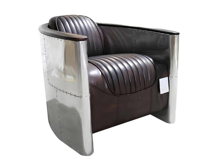 JVmoebel Loungesessel Echtleder Loungesessel im Aviator-Stil mit Aluminiumgestell (Sessel), Made in Europa