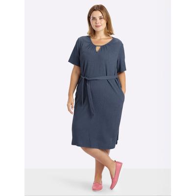 Sommerkleid SHEEGO "Kleid", Damen, Gr. 50, Normalgrößen, blau (rauchblau), 98% Polyester, 2% Elasthan, unifarben, Rundhals, Kleider Sommerkleid