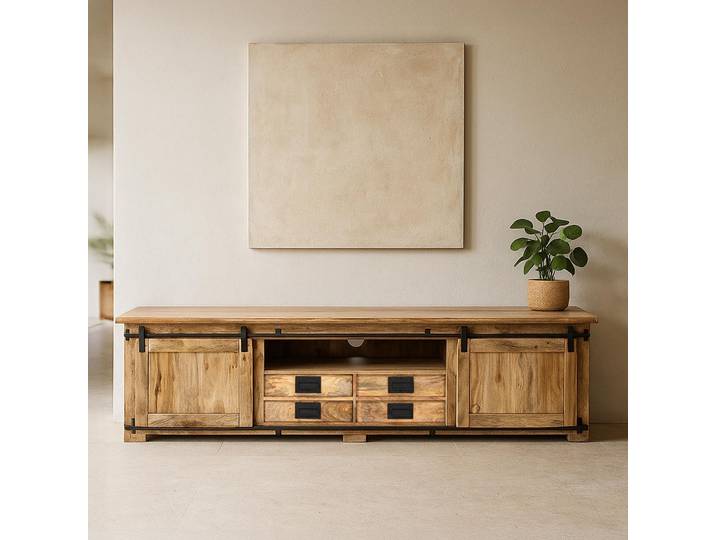 Meuble TV industriel bois et métal 220 cm - Paris
