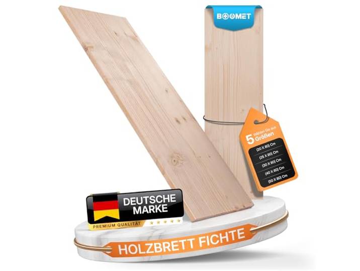 BOOMET Regalboden Holz Fichte · 19mm stark · 80 cm breit · 20-50 cm tief · Holzbrett Holzplatte Regal Boden Regalbrett Einlegeboden Schrank Holzboden Holzregal · 5 Stück 80 x 30 cm (B x T)