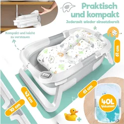 Kidiz, Babybadewanne, Faltbare Babybadewanne mit Thermostat & Kissen