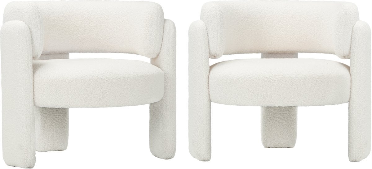 COLAMY Gestoffeerde fauteuil - Moderne loungestoel met gewatteerde rugleuning - Roomwit
