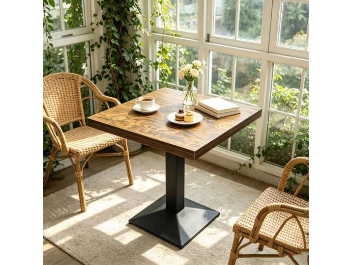 PIPIPOXER Table à manger carrée vintage horloge table de détente véranda terrasse fermée intérieur pour 2-4 Personnes 60x60cm
