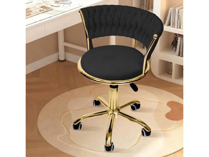 1 X Tabouret de Bureau Tabouret Roulant Pivotant et Réglable Chaise de Bureau en Velours à Roulettes Noir