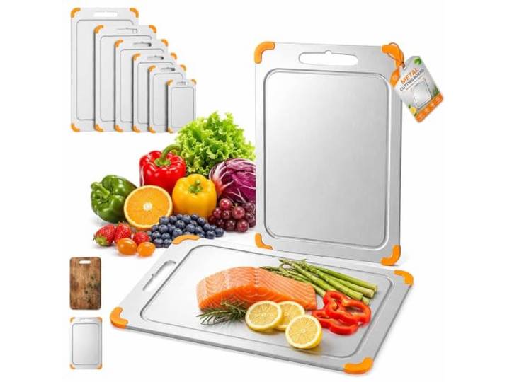 6-Größe Titan Schneidebrett Testsieger, Schneidebrett Ohne Plastik Edelstahl, Titanium Cutting Board SpüLmaschinenfest, Messerschonend, HitzebestäNdig & SpüLmaschinenfest (Titan,XL-28cm × 39cm)