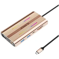 Orico USB-C XDR 12-in-1 RGB Dockingstation USB-A USB-C PD 100W (USB-C, 12 Ports), Dockingstation + USB Hub, Gold, Rosa