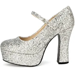 Maskworld Plateau Schuhe glitter-silber