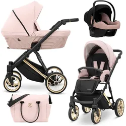 Kunert, Kinderwagen, Ivento Premium 3in1 Kinderwagen in Rosa mit Goldrahmen und Zubehör