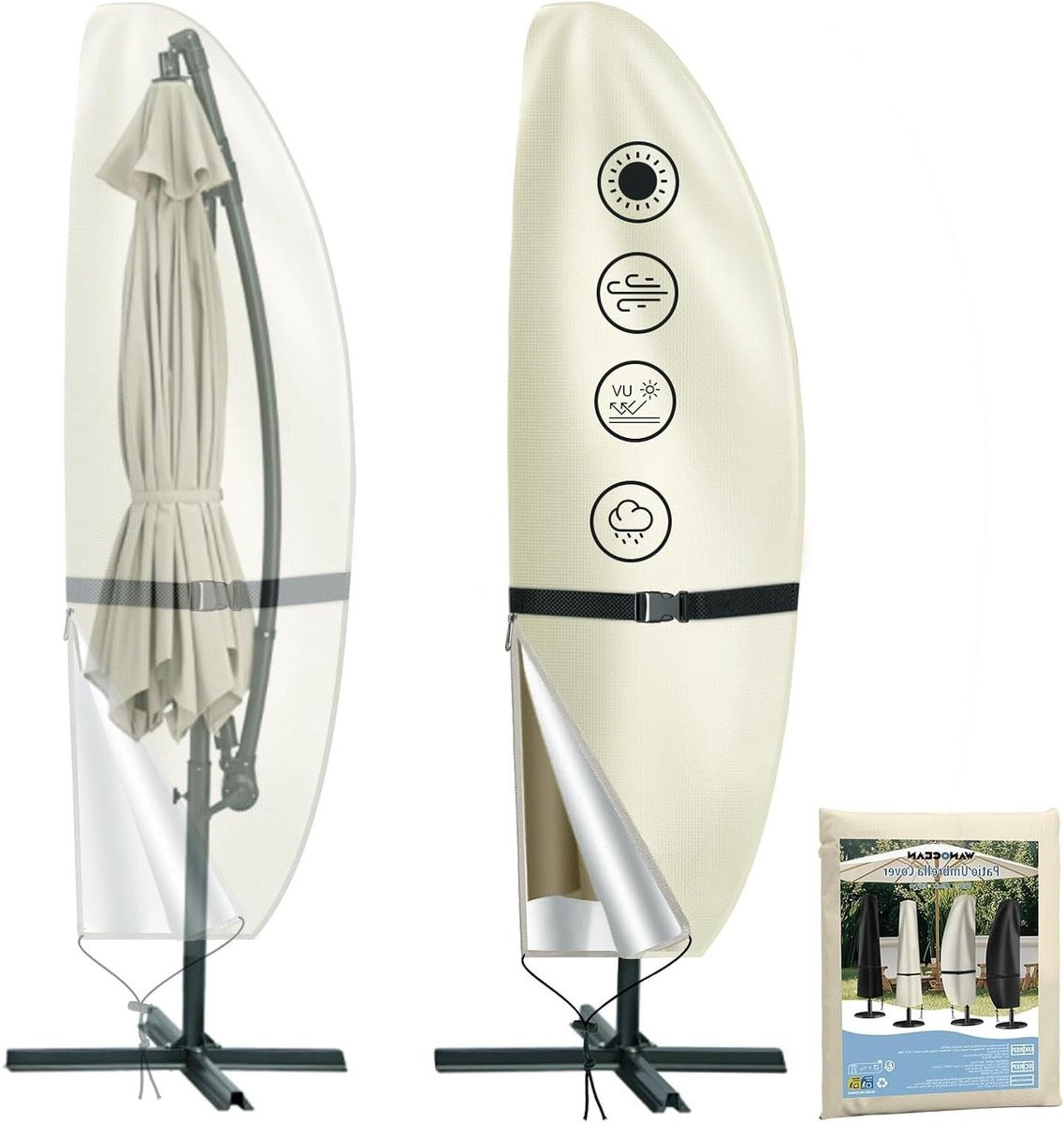 Beige waterdichte Oxford parasolhoes voor het beschermen van je terras, Hoogte: 280 cm