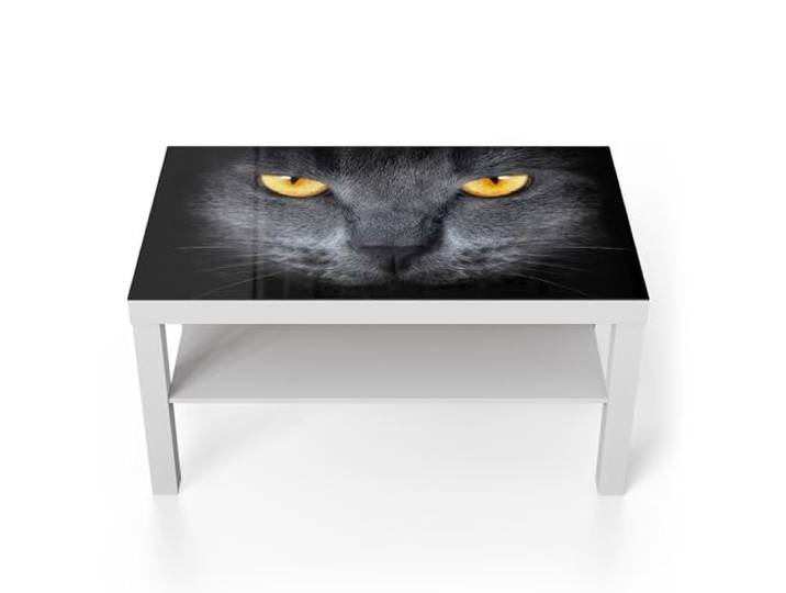 DEQORI Glastisch weiß groß 90x50 cm Motiv Magische Katzenaugen ausgefallener Beistelltisch aus Glas Hochglanz Couchtisch fürs Wohnzimmer moderner Couch Tisch mit Design