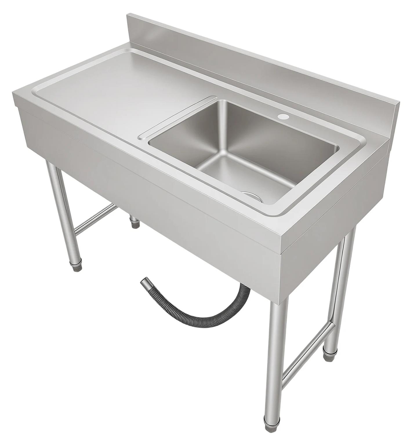 Freistehendes Edelstahlspülbecken - Einzelbecken - Ohne Armatur - 100 x 50 x 80 cm - Tragfähigkeit 150 kg - Höhenverstellbare Beine 1-3 cm - Silber