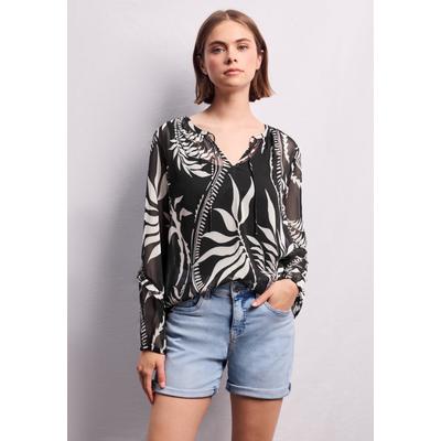 Chiffonbluse STREET ONE STUDIO, Damen, Gr. 40, schwarz, Stoff, 100% Polyester, bedruckt, normal normal, V-Ausschnitt, abgesteppt, Blusen Chiffonbluse, im lockeren Schnitt
