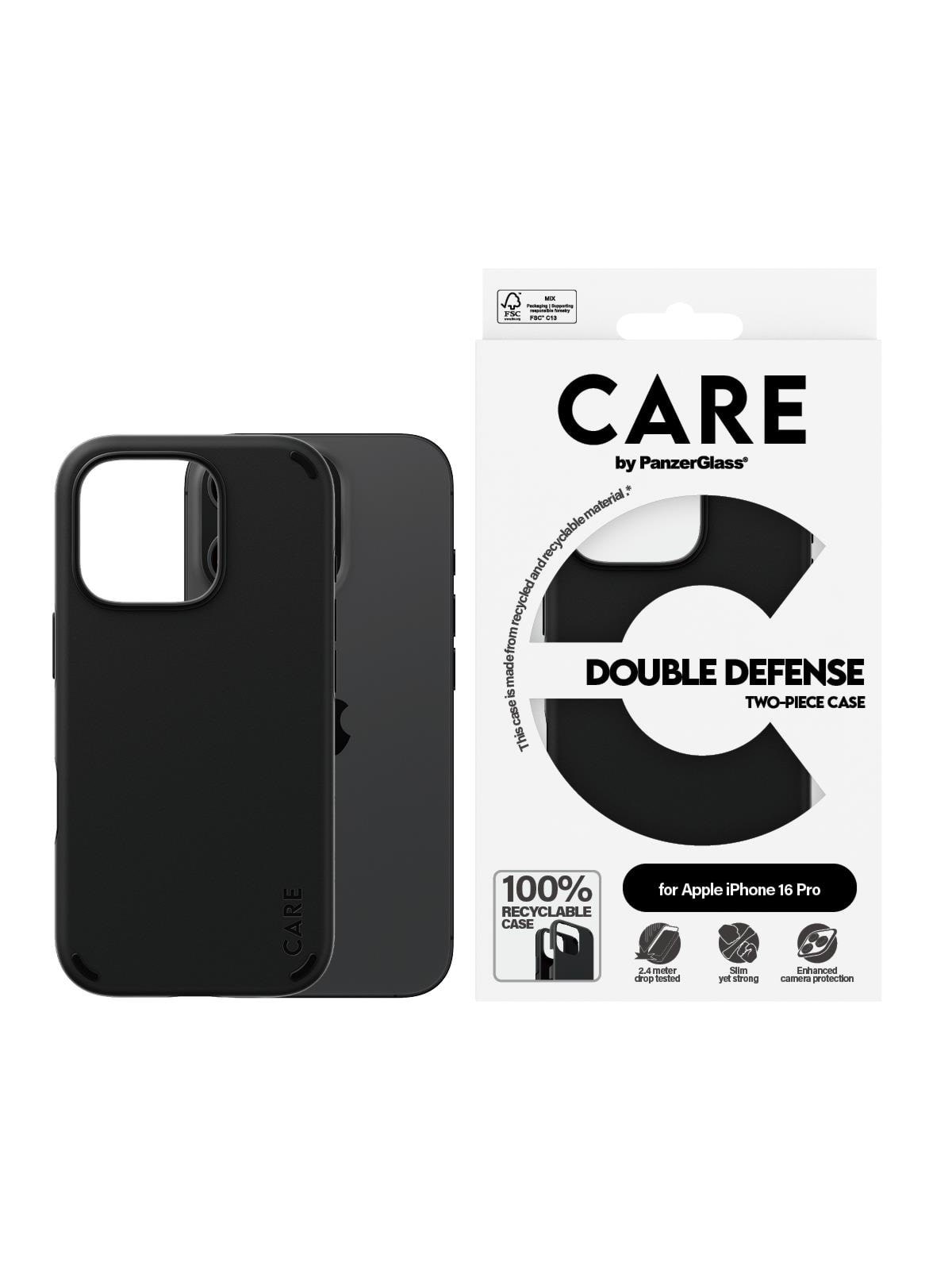 CARE by PanzerGlass Case Feature Double Defence Black iPhone 16 Pro