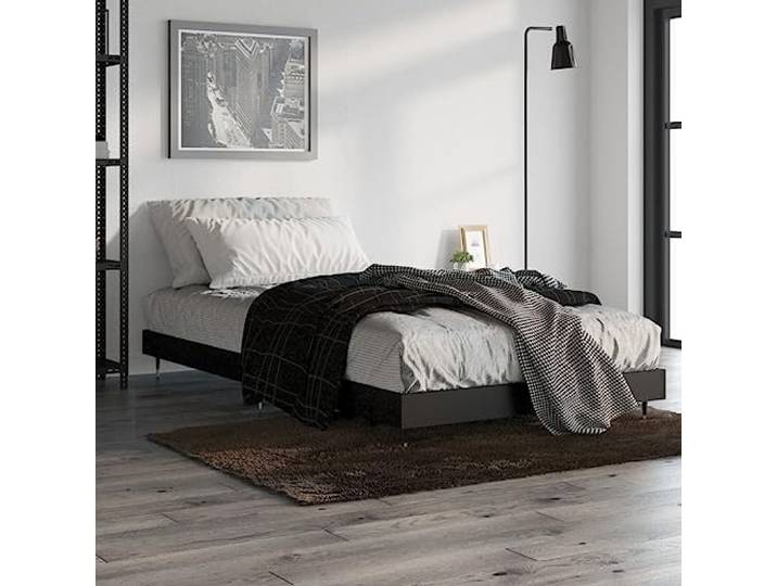 RJPLMFV Bettgestell, 90 x 200 cm, Schwarz, Holz Ohne Matratze, Füße aus Metall, inkl. Latten, Design Lattenrost