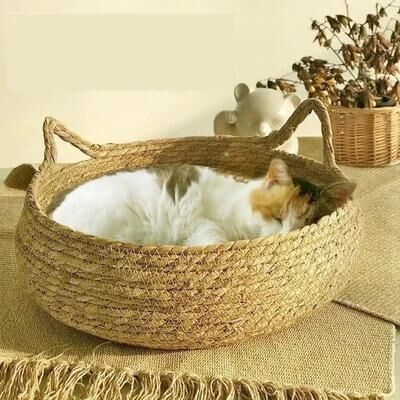 Uplift Essentials Hand Woven Cat Ear Rattan Nest & Lounger s