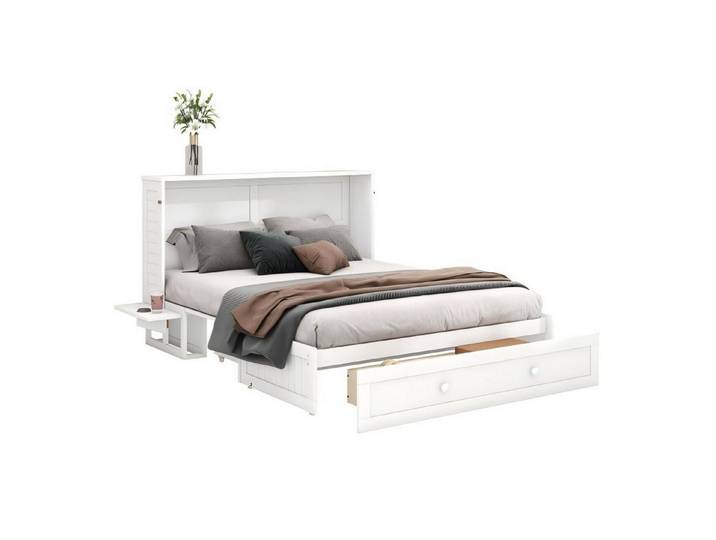 Odikalo Schrankbett 140/90x200 Plattformbetten Mobiles Bett Schubladen Regal Verwandelbare