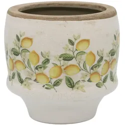 Chic Antique Übertopf Limone Blossom – Vintage Keramik mit Zitronen & Blumen, 12,5 cm, Ø 13 cm