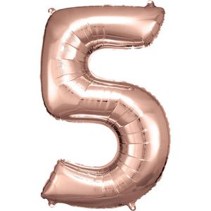 Amscan Luftballons 9906280, Riesenzahl 5, rose, Folienballon, 57 x 92 cm