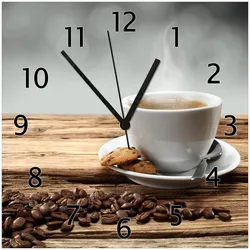 Wallario Uhr 30 x 30 cm, schwarze Zeiger Heiße Tasse Kaffee mit Kaffeebohnen