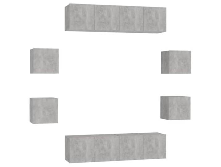 KTHLBRH TV-Möbel-Set, 8-teilig, Grau, Beton, aus Holz, mehrschichtig Modisches und praktisches Design, Wandbefestigung, mehrere Fächer, einfache Reinigung, Montage erforderlich
