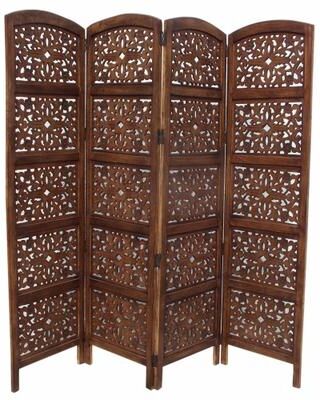 The Urban Port Foldable 4 Panel Mango Wood Room Divider Brown