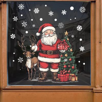 Multisell Products Hub Santa Claus And Reindeer Decorative Stickers, Christmas Holiday Home Wall Stickers For Window Decoration Santa Claus And Reindeer Decorative Stickers, Christmas Holiday Home Wall Stickers For Window Decoration