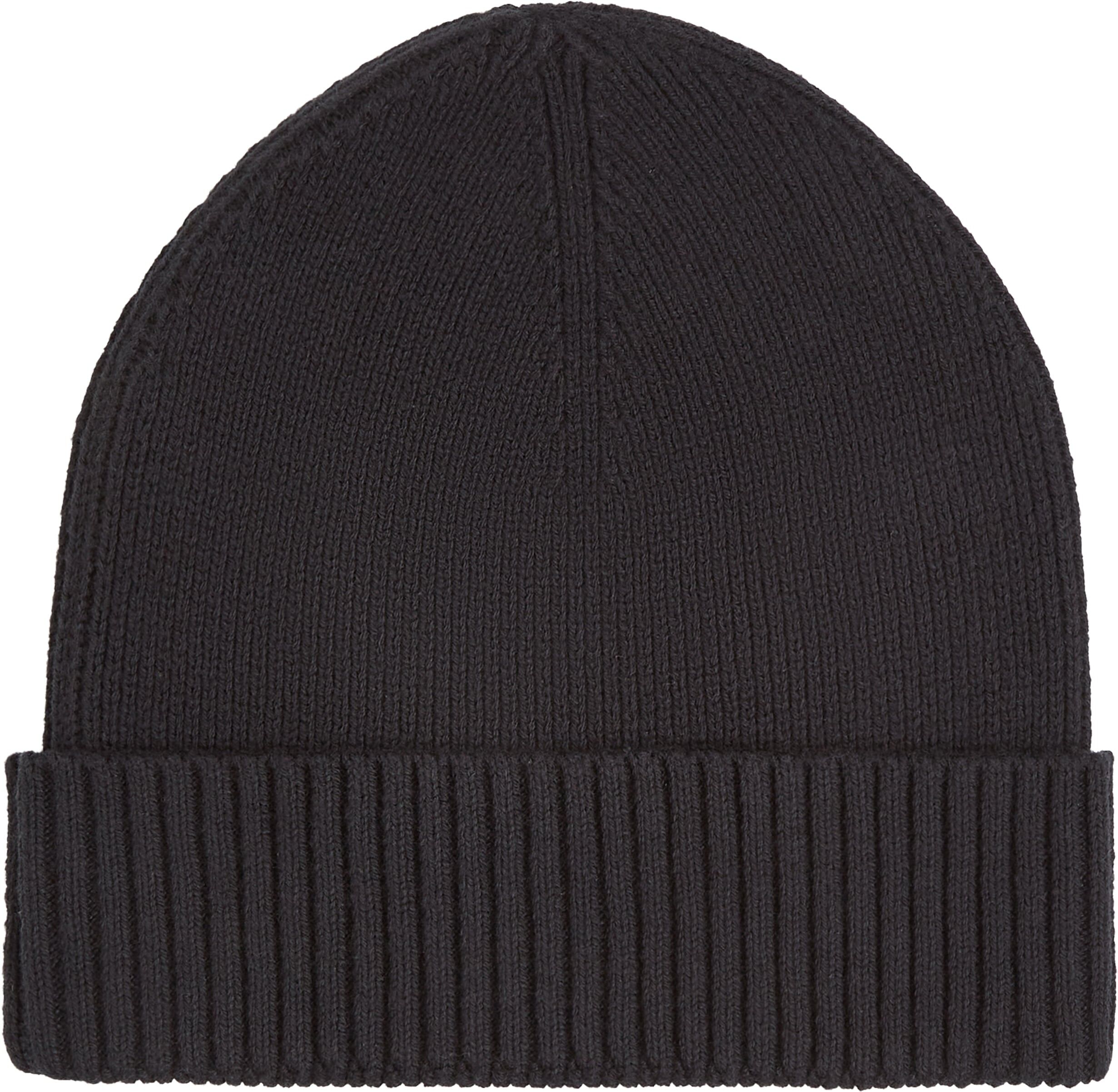 Strickmütze TOMMY HILFIGER "TH FLAG PIMA COTTON BEANIE", schwarz, Baumwollmischung, unifarben, Mützen Strickmütze, Beanie mit Logostickerei, mit Kaschmiranteil Unisex schwarz Einheitsgröße