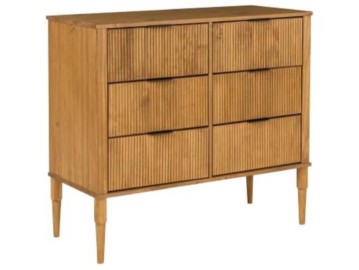 Beliani Kommode Kiefernholz Hellbraun geriffelt mit 6 Schubladen Schwarze Griffe Skandi-Design 90 cm hoch Tauriac