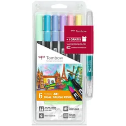 Tombow, Malstifte, Brush Pens Pastel 6er & Wassertankpinsel gratis (6x)
