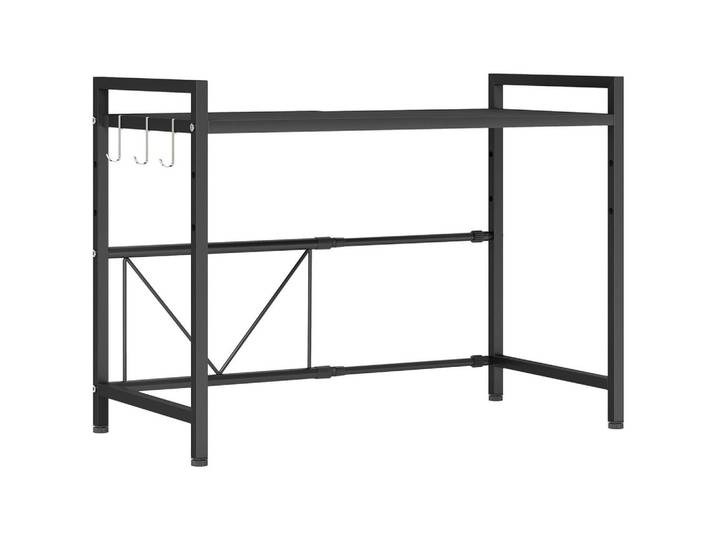 Homcom Erweiterbares Mikrowellenregal Mikrowellenständer mit 3 Haken, Metall, Schwarz, 32x47.5x64 cm, Küchen, Küchenmöbel
